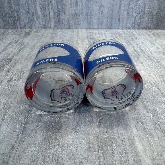 Pair of 1980's NFL Houston Oilers NFL Bar Glass Earl Campell Texans Vtg Gold Rim - Picture 6 of 9